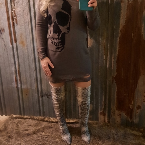 Snake Skin Over the Knee Leather Stiletto Boots - Picture 9 of 16